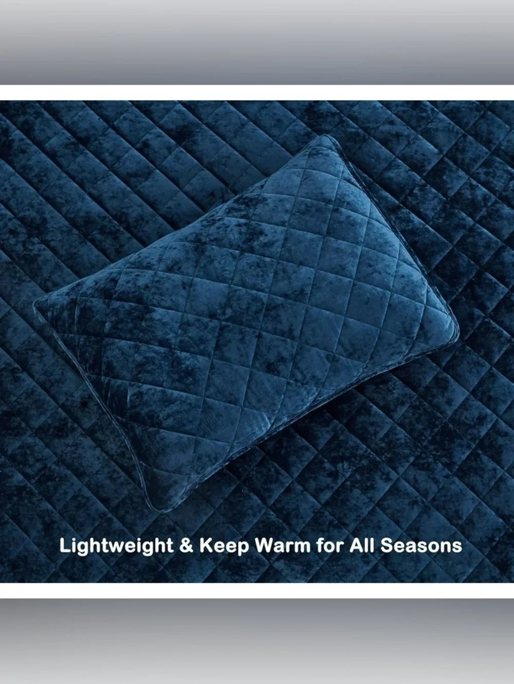 Plush Quilted Velvet 3 piece oversized king quilt Set - Navy